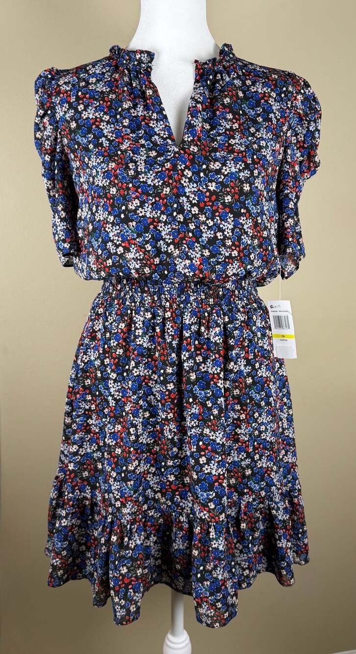 MSK Chiffon Ditsy Floral Smocked Waist Dress NWT Medium Petite